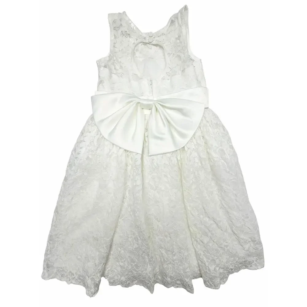 Posh Peanut Girls 4T White Lace Flower Girl Dress Satin Bow Wedding Formal